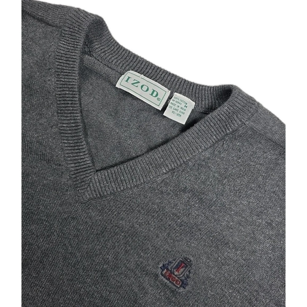 Vintage Izod Sweater Mens Medium Gray Vneck Pullover Logo‎